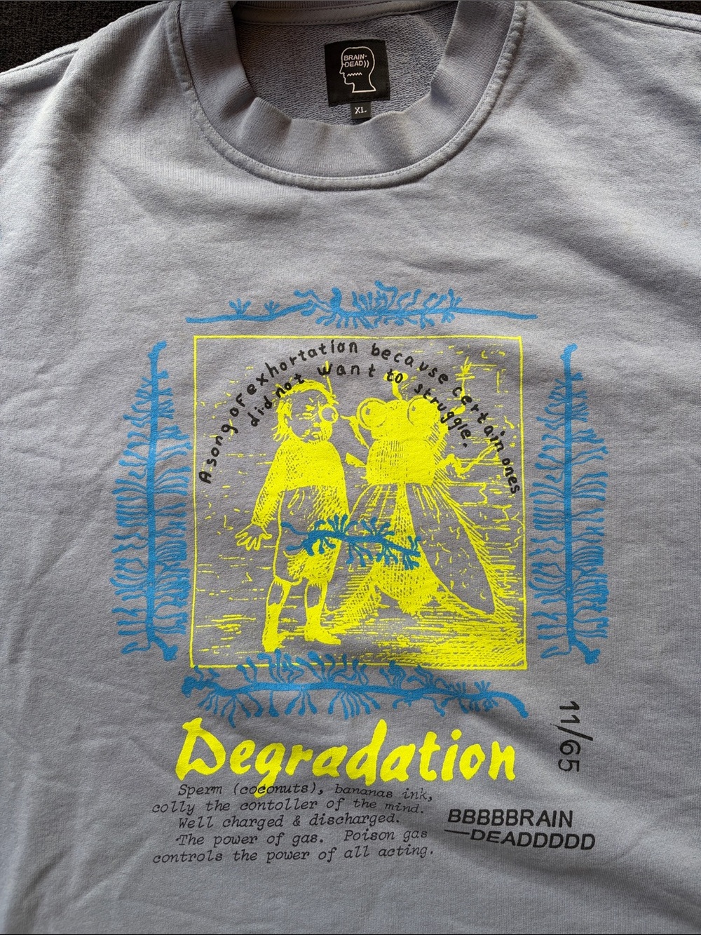 Brain Dead Light Gray Graphic Sweatshirt with Yellow & Blue Print